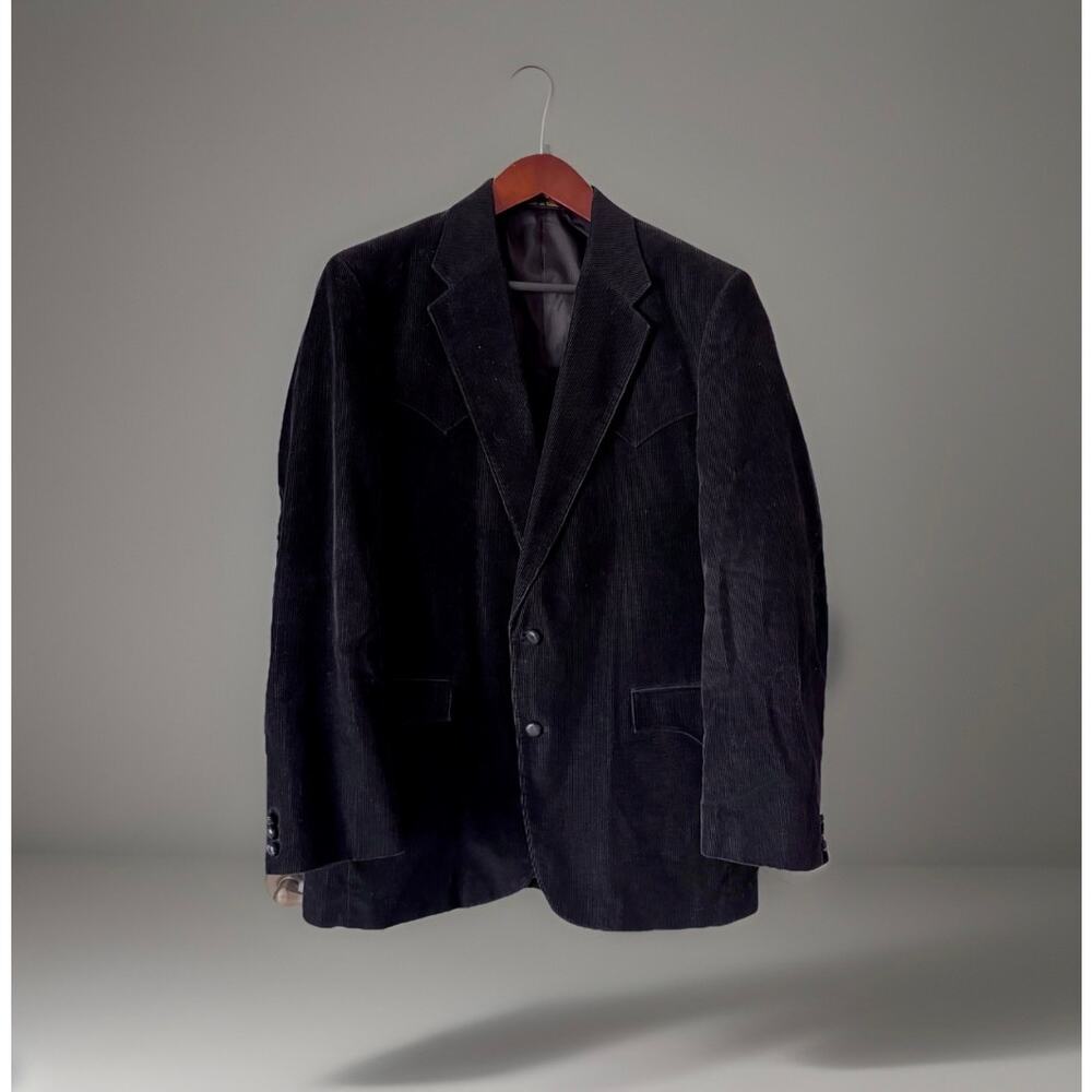 Circle S Dallas Texas Black Corduroy Western Blazer Sport Coat 44L Vintage